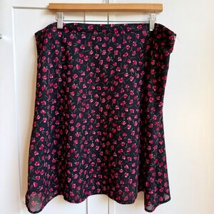 90s Dark Floral Skirt Womens 2X Black Pink Ditsy Grunge Soft Girl Indie A-Line